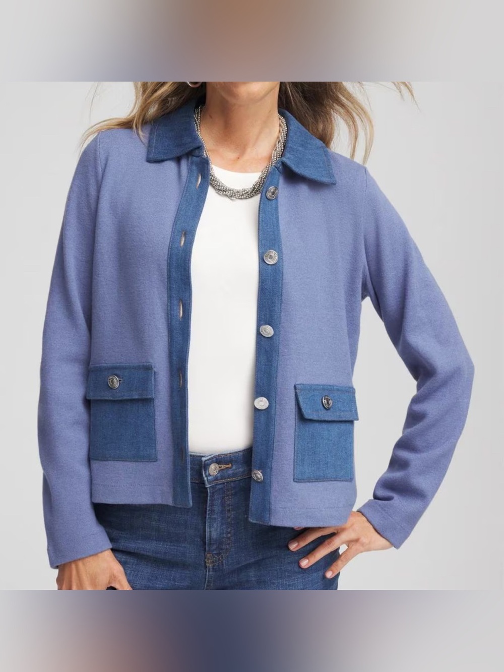Chicos Denim Colorblock Marl Shirt Jacket-Sz Large